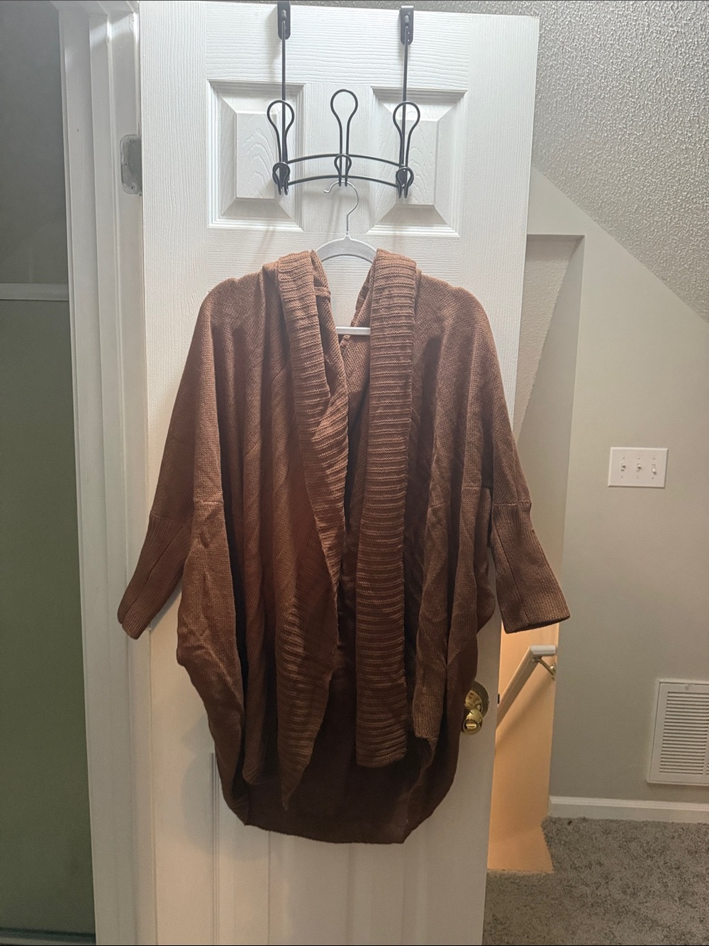 BloomChic Chocolate Brown Open-Front Knit Cape Cardigan
